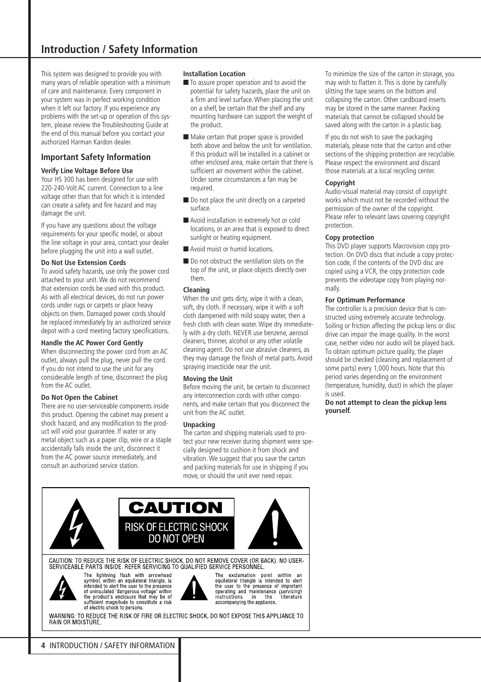 Introduction / safety information | Harman-Kardon HS 300 User Manual | Page 4 / 32