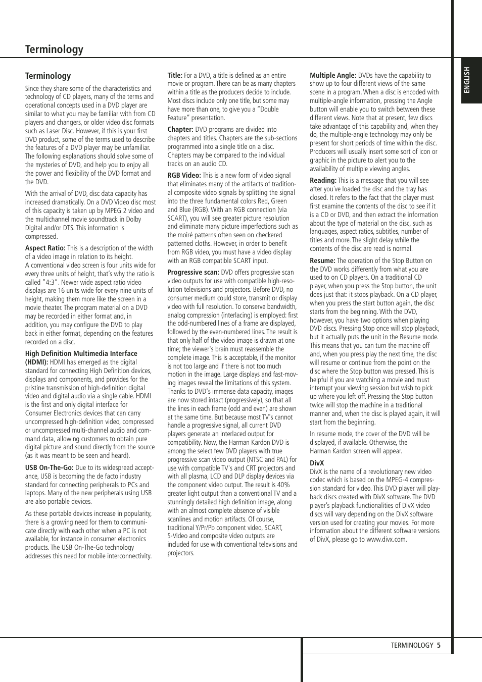 Terminology | Harman-Kardon HS 300 User Manual | Page 5 / 32