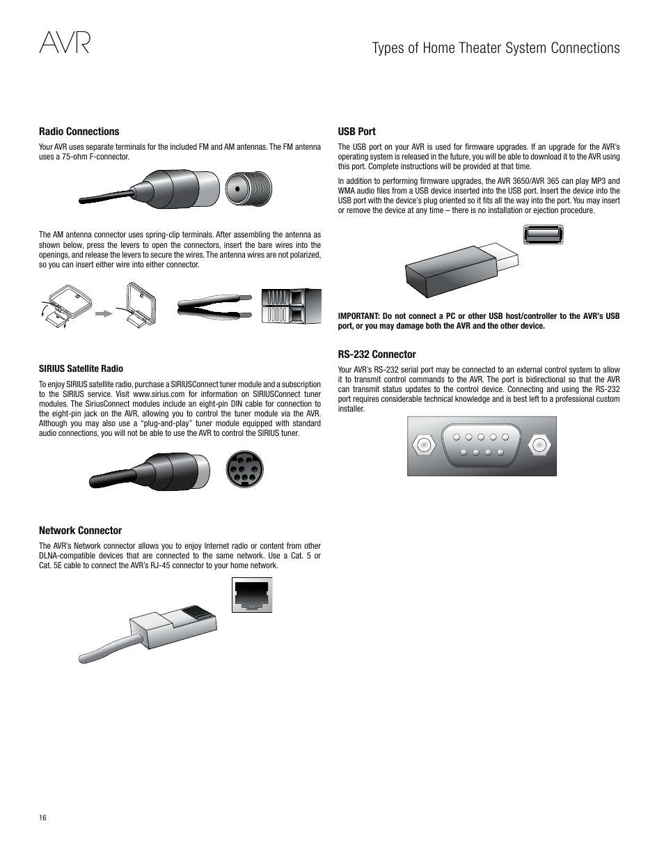 Types of home theater system connections | Harman-Kardon AVR 3650 User Manual | Page 16 / 61