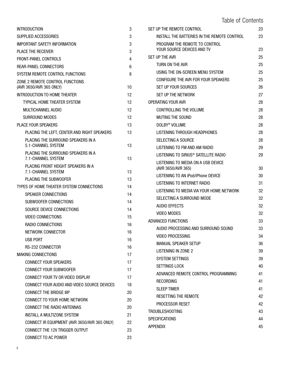 Harman-Kardon AVR 3650 User Manual | Page 2 / 61