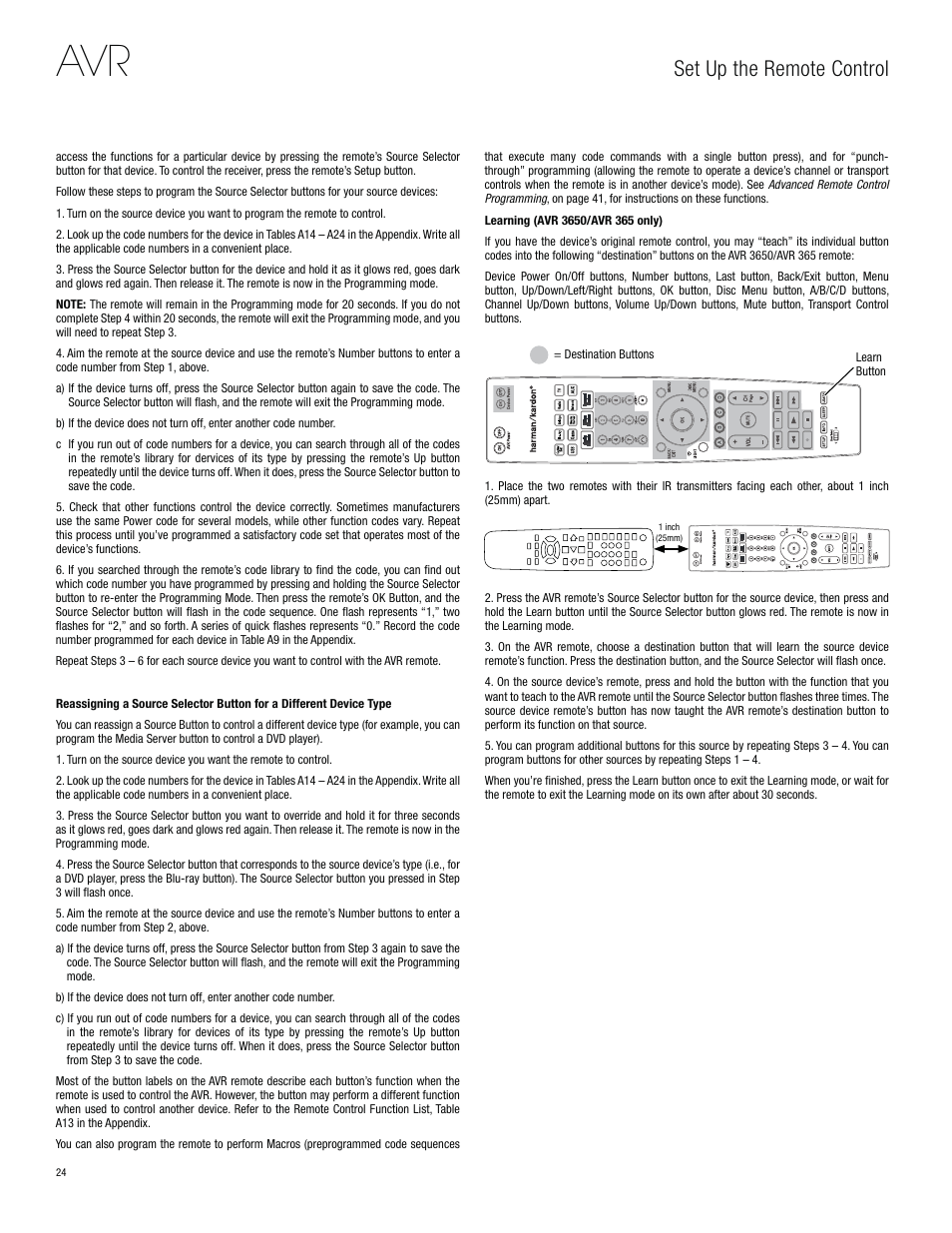 Set up the remote control | Harman-Kardon AVR 3650 User Manual | Page 24 / 61