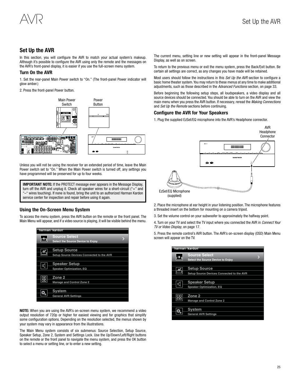 Set up the avr | Harman-Kardon AVR 3650 User Manual | Page 25 / 61