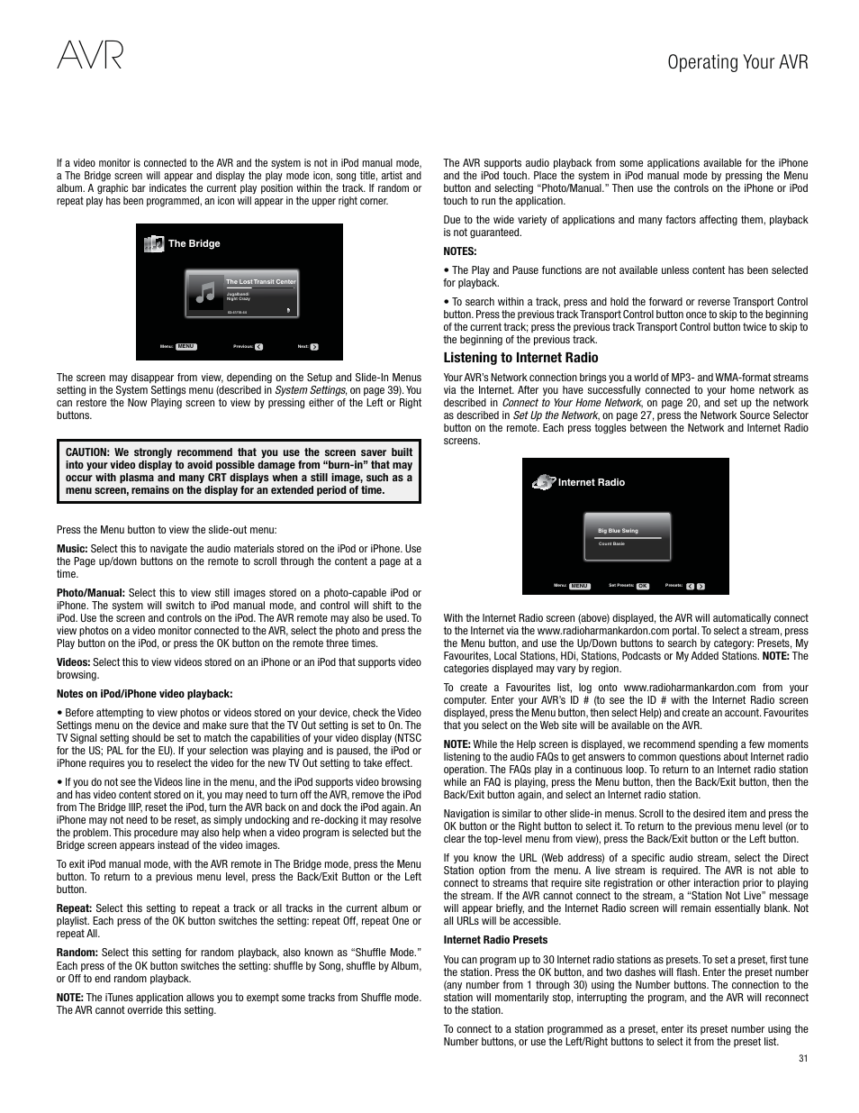 Operating your avr, Listening to internet radio | Harman-Kardon AVR 3650 User Manual | Page 31 / 61