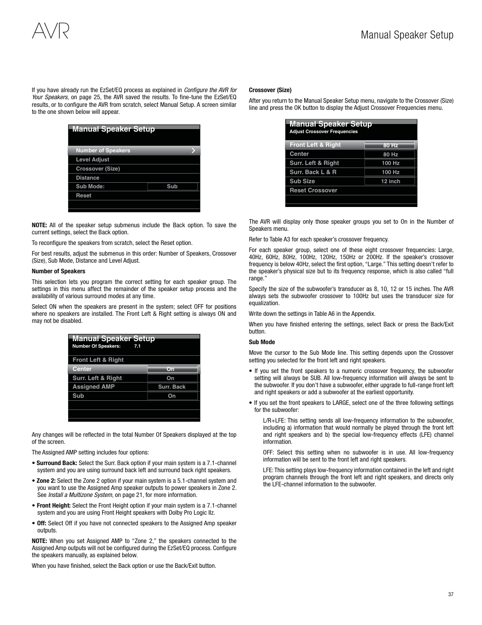 Manual speaker setup | Harman-Kardon AVR 3650 User Manual | Page 37 / 61