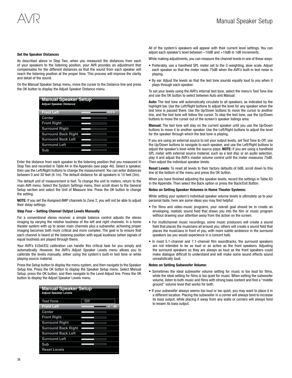 Manual speaker setup | Harman-Kardon AVR 3650 User Manual | Page 38 / 61