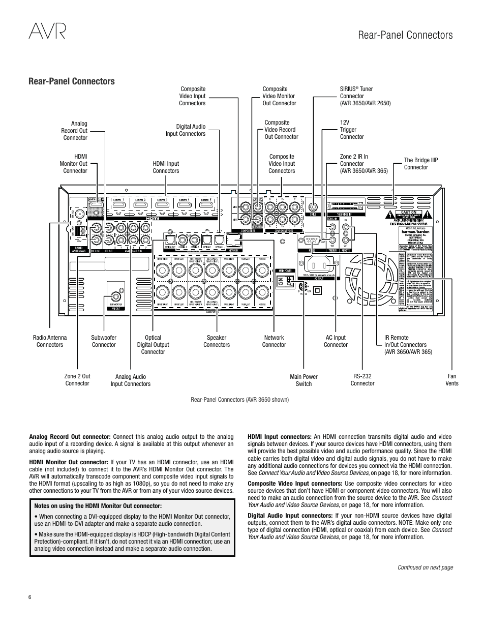 Rear-panel connectors | Harman-Kardon AVR 3650 User Manual | Page 6 / 61