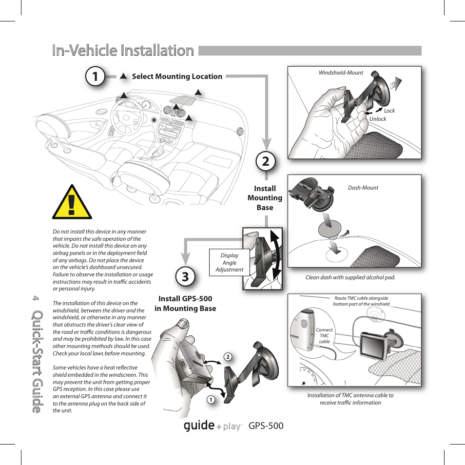 In-vehicle installation, Qu ic k- s ta rt g u id e quick -star t guide | Harman-Kardon GPS-500 User Manual | Page 4 / 12