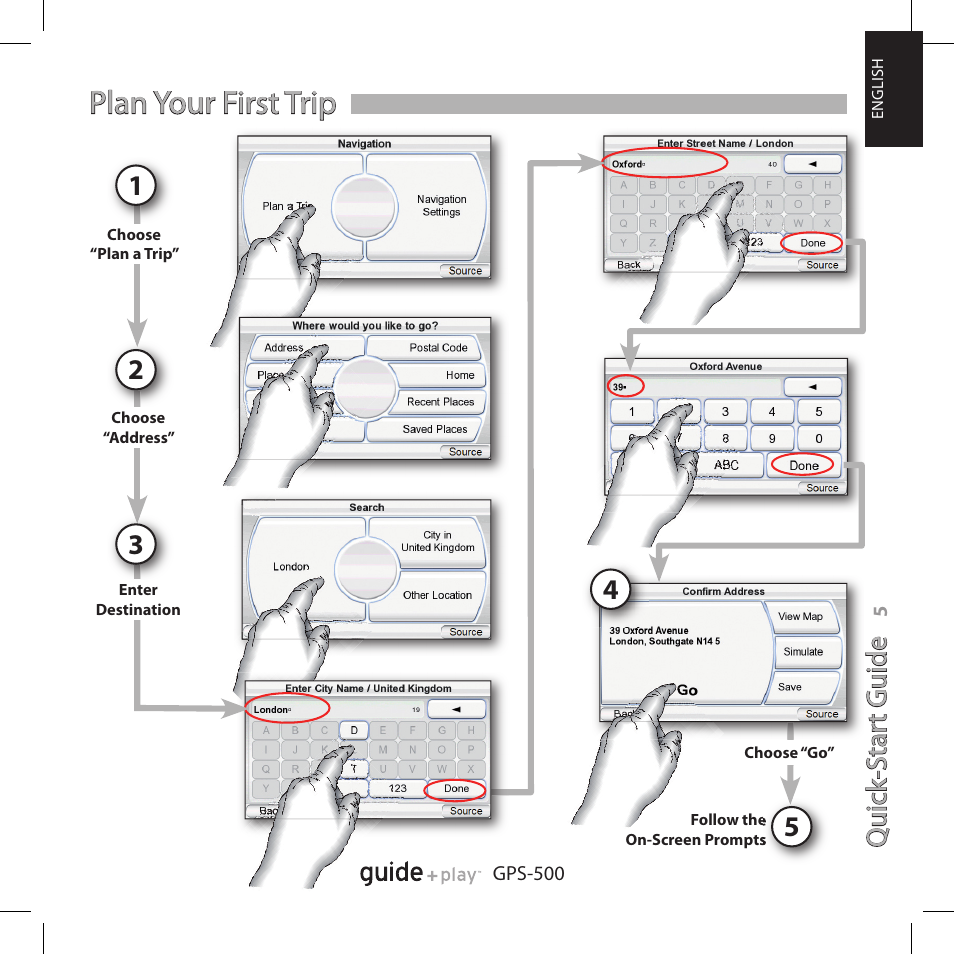 Plan your first trip, Quick -star t guide | Harman-Kardon GPS-500 User Manual | Page 5 / 12