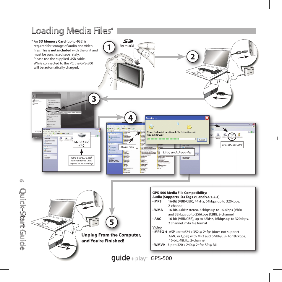 Loading media files, Qu ic k- s ta rt g u id e quick -star t guide | Harman-Kardon GPS-500 User Manual | Page 6 / 12