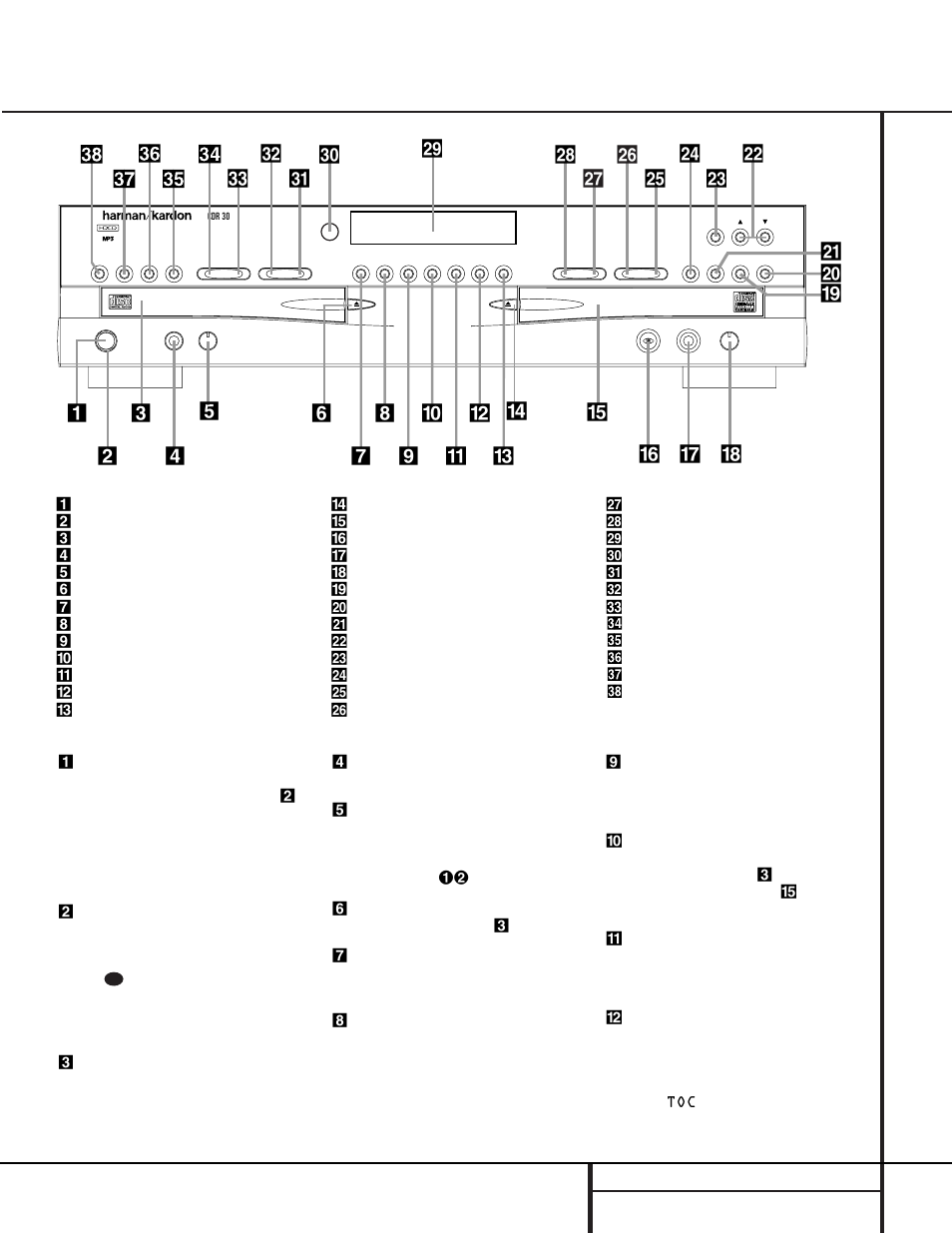 Front panel controls, 5 front panel controls | Harman-Kardon CDR 30 User Manual | Page 5 / 28