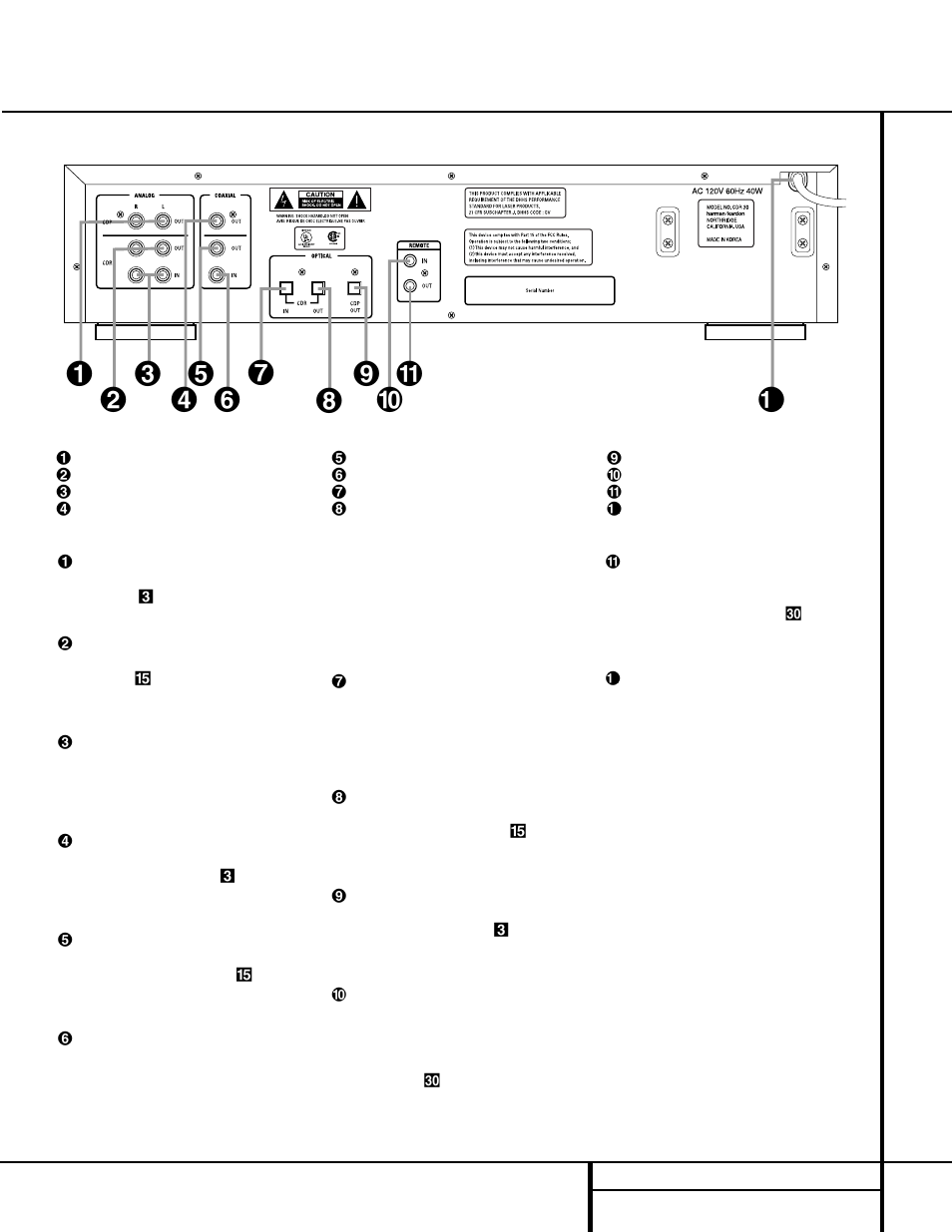 Rear panel connections | Harman-Kardon CDR 30 User Manual | Page 9 / 28