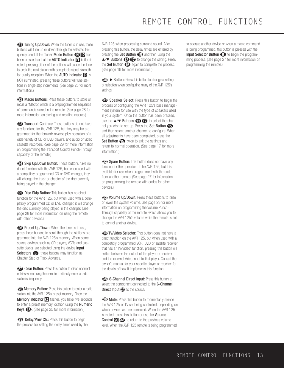 Remote control functions | Harman-Kardon AVR 125 User Manual | Page 13 / 49