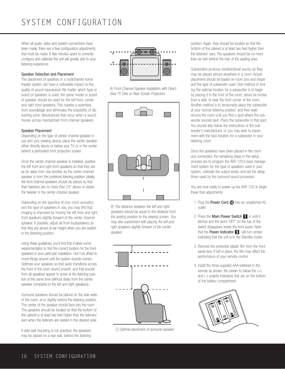 System configuration, 16 system configuration | Harman-Kardon AVR 125 User Manual | Page 16 / 49