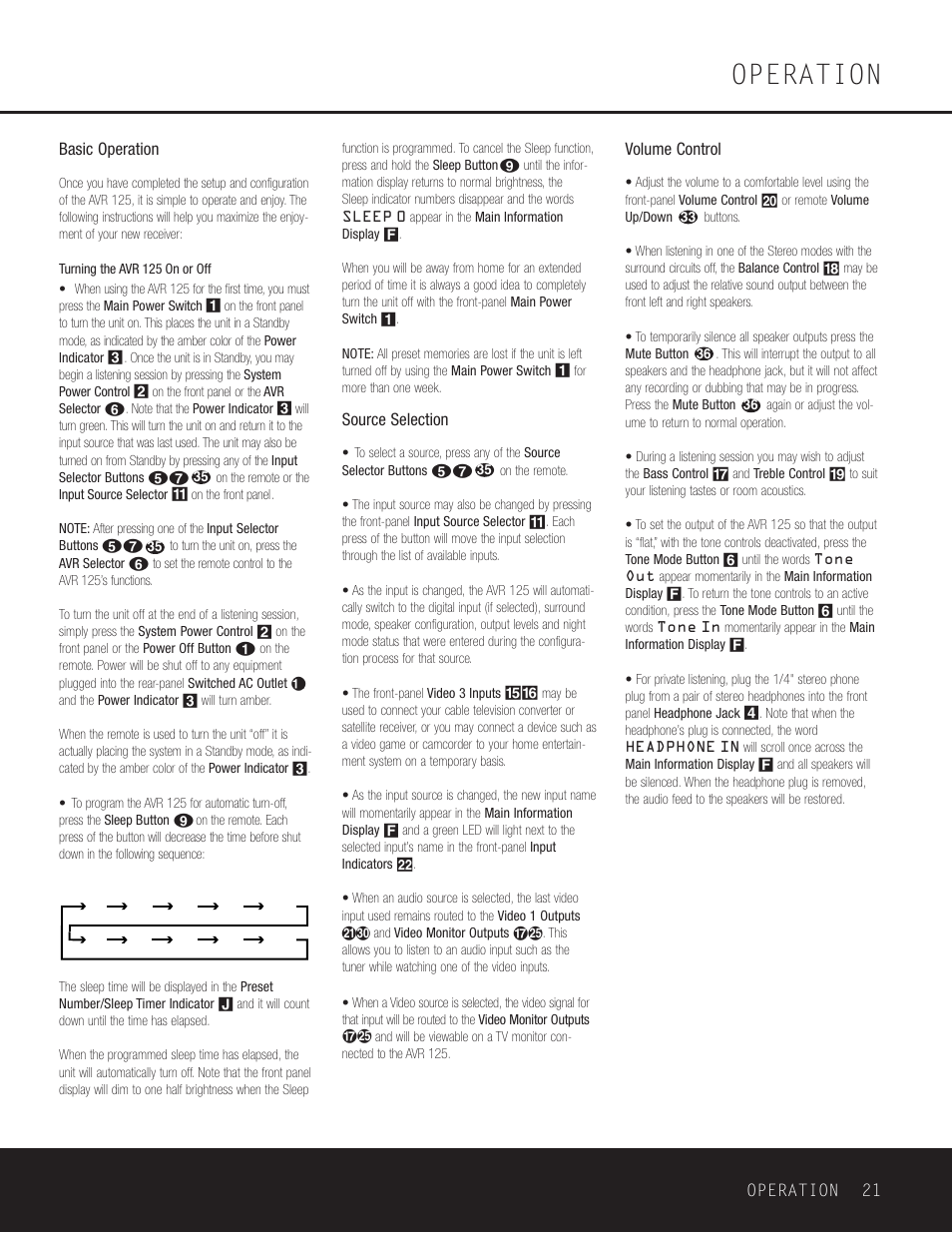 Operation | Harman-Kardon AVR 125 User Manual | Page 21 / 49