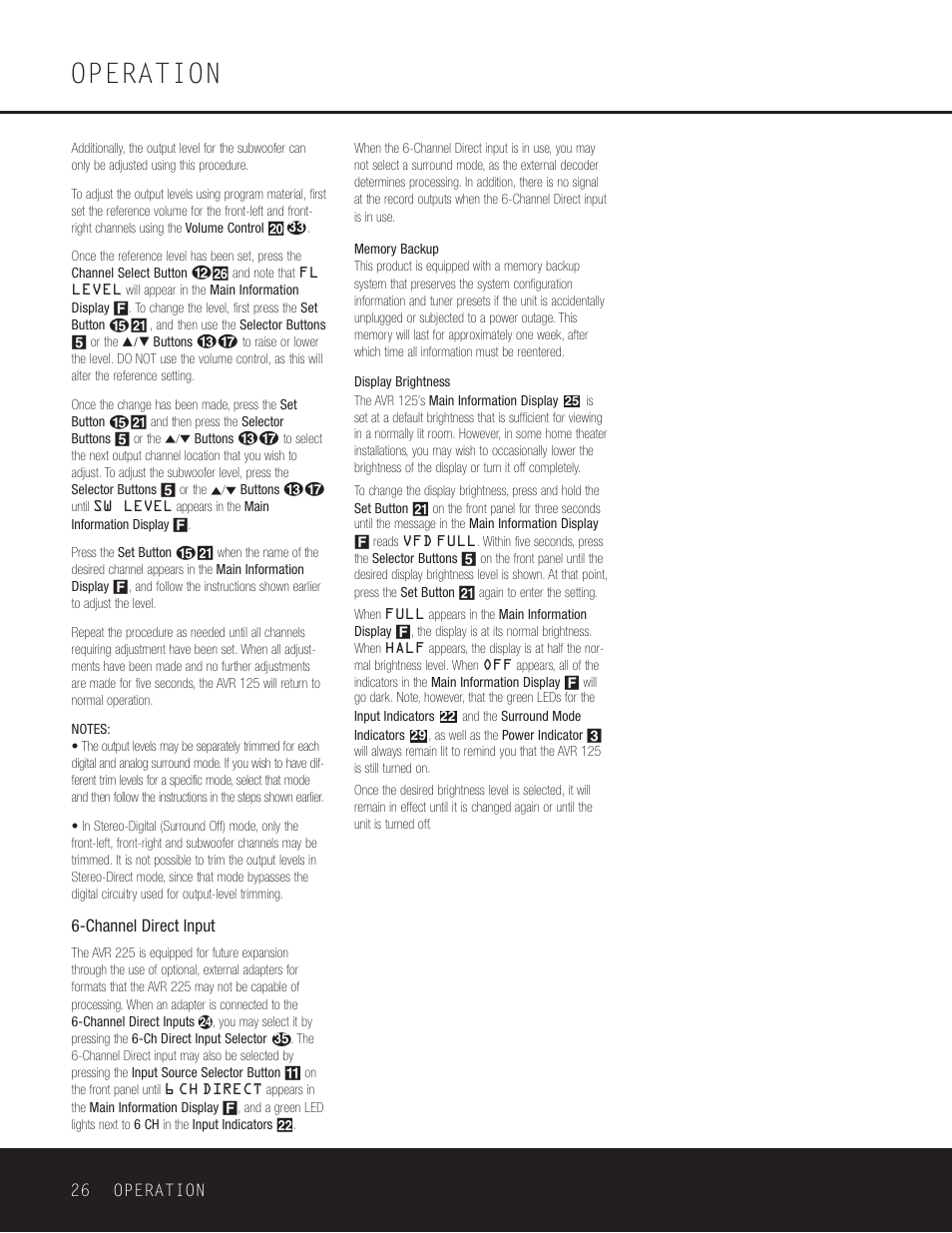 Operation | Harman-Kardon AVR 125 User Manual | Page 26 / 49