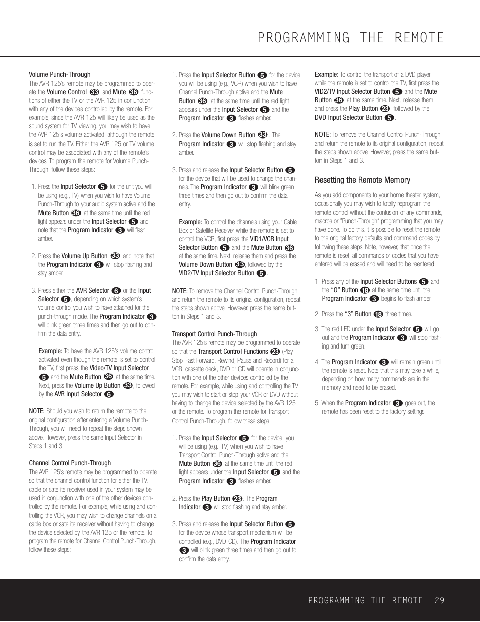 Programming the remote | Harman-Kardon AVR 125 User Manual | Page 29 / 49