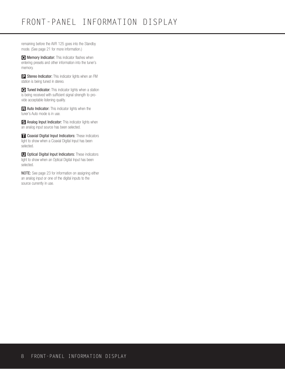 Front-panel information display | Harman-Kardon AVR 125 User Manual | Page 8 / 49