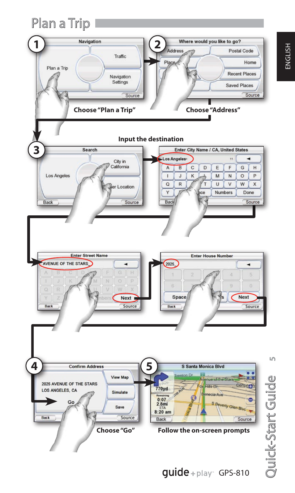 Quick -star t guide, Plan a trip | Harman-Kardon GPS-810 User Manual | Page 5 / 16