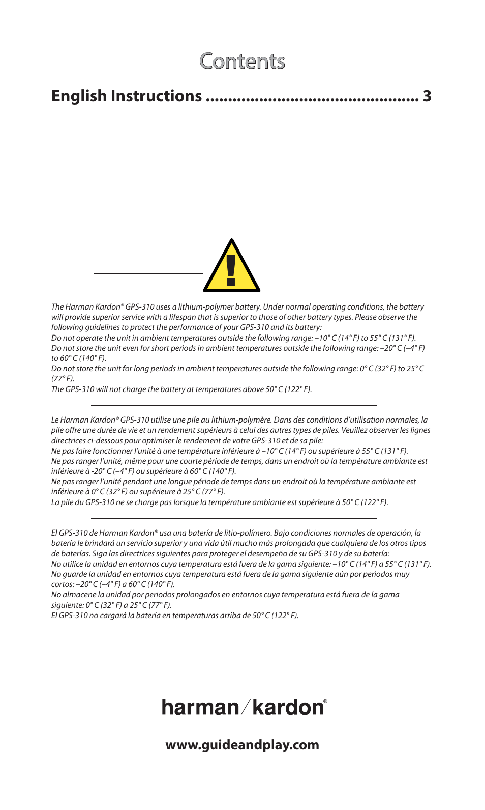 Harman-Kardon GPS-310 User Manual | Page 2 / 12