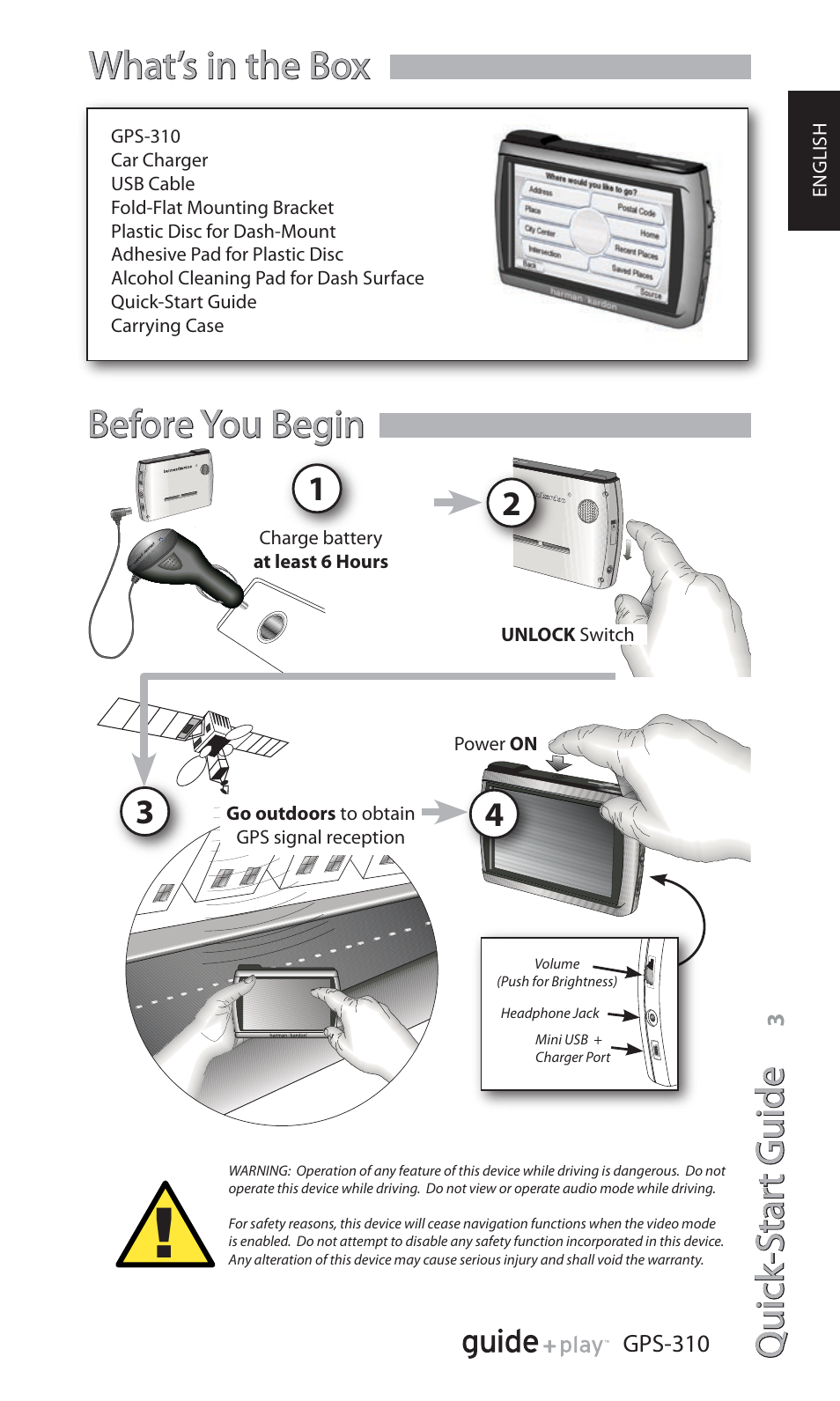 Quick -star t guide, What’s in the box before you begin | Harman-Kardon GPS-310 User Manual | Page 3 / 12