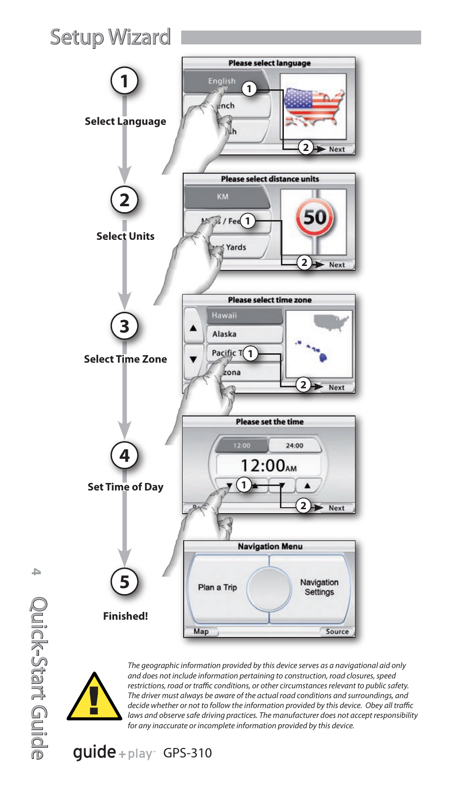 Quick -star t guide, Setup wizard | Harman-Kardon GPS-310 User Manual | Page 4 / 12