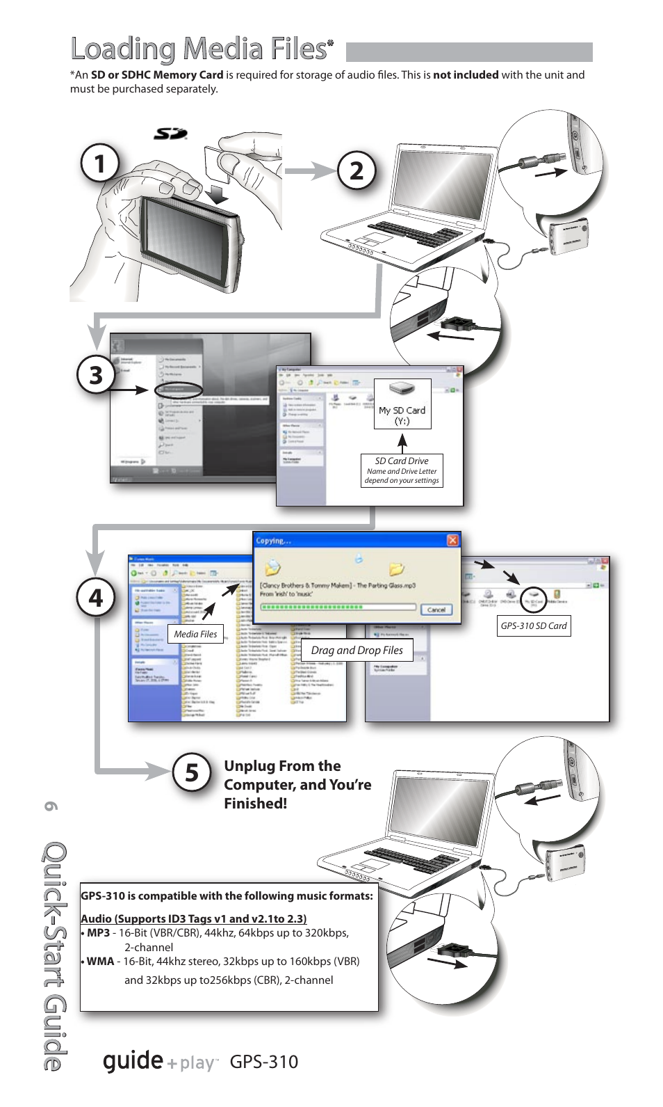 Quick -star t guide, Loading media files | Harman-Kardon GPS-310 User Manual | Page 6 / 12