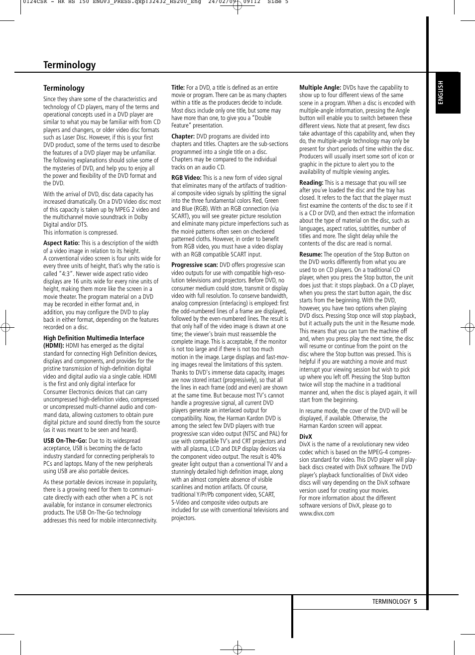 Terminology | Harman-Kardon HS 150 User Manual | Page 5 / 32