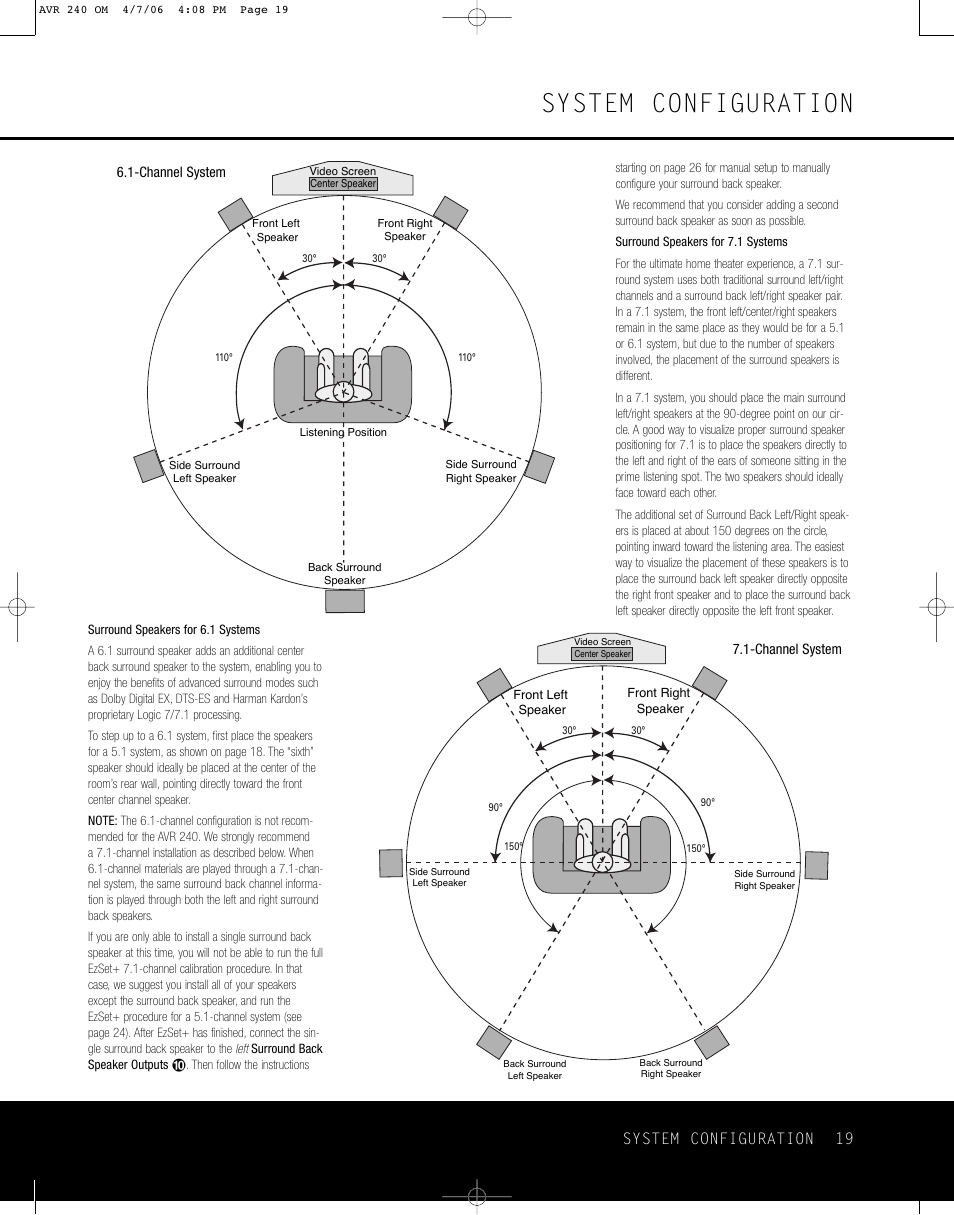 System configuration | Harman-Kardon AVR 240 User Manual | Page 19 / 64