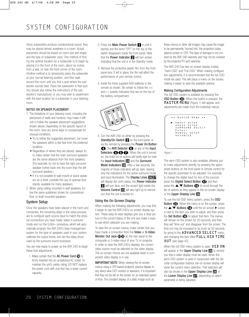 System configuration | Harman-Kardon AVR 240 User Manual | Page 20 / 64