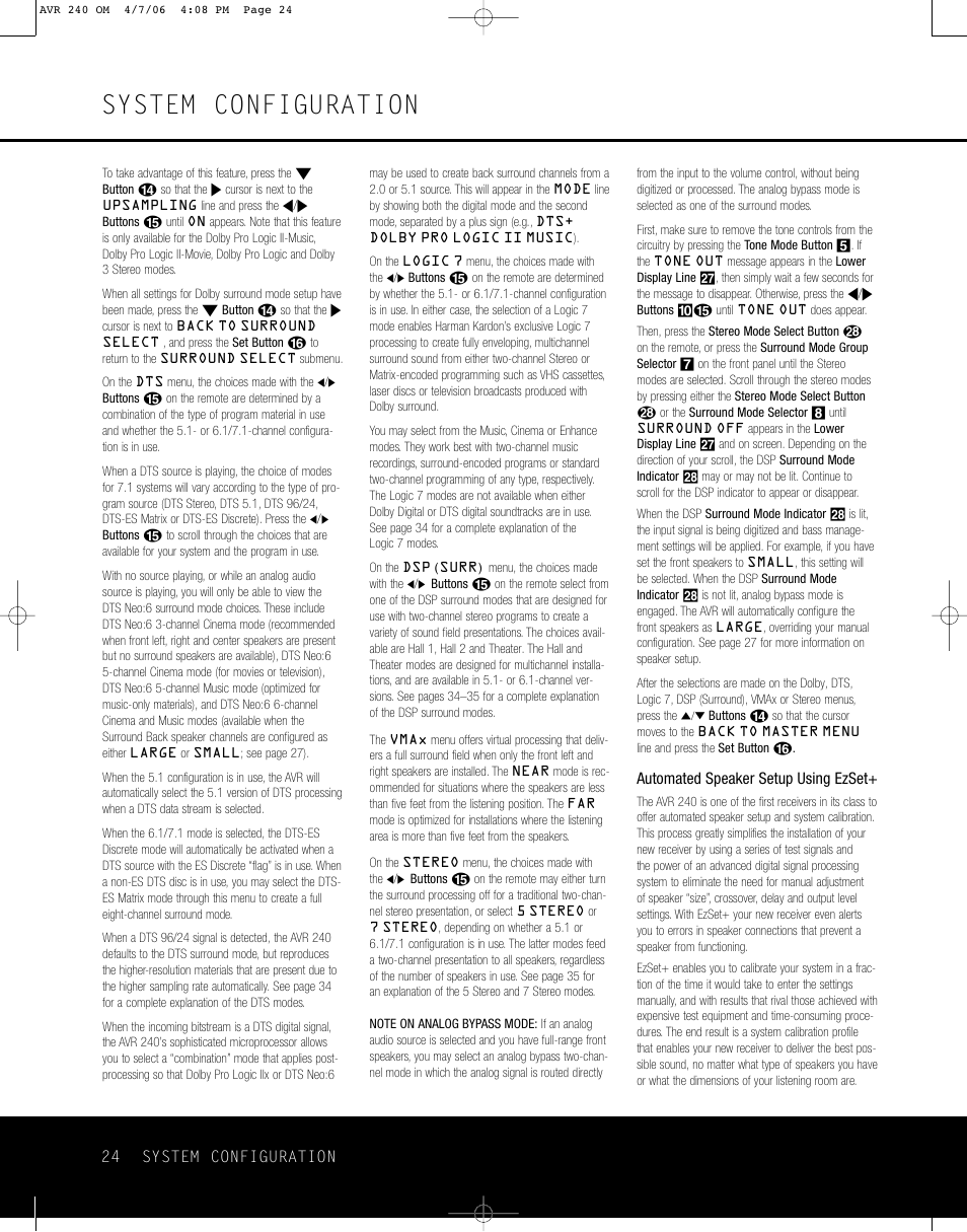 System configuration | Harman-Kardon AVR 240 User Manual | Page 24 / 64