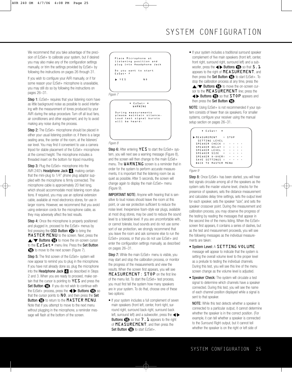System configuration, System configuration 25 | Harman-Kardon AVR 240 User Manual | Page 25 / 64