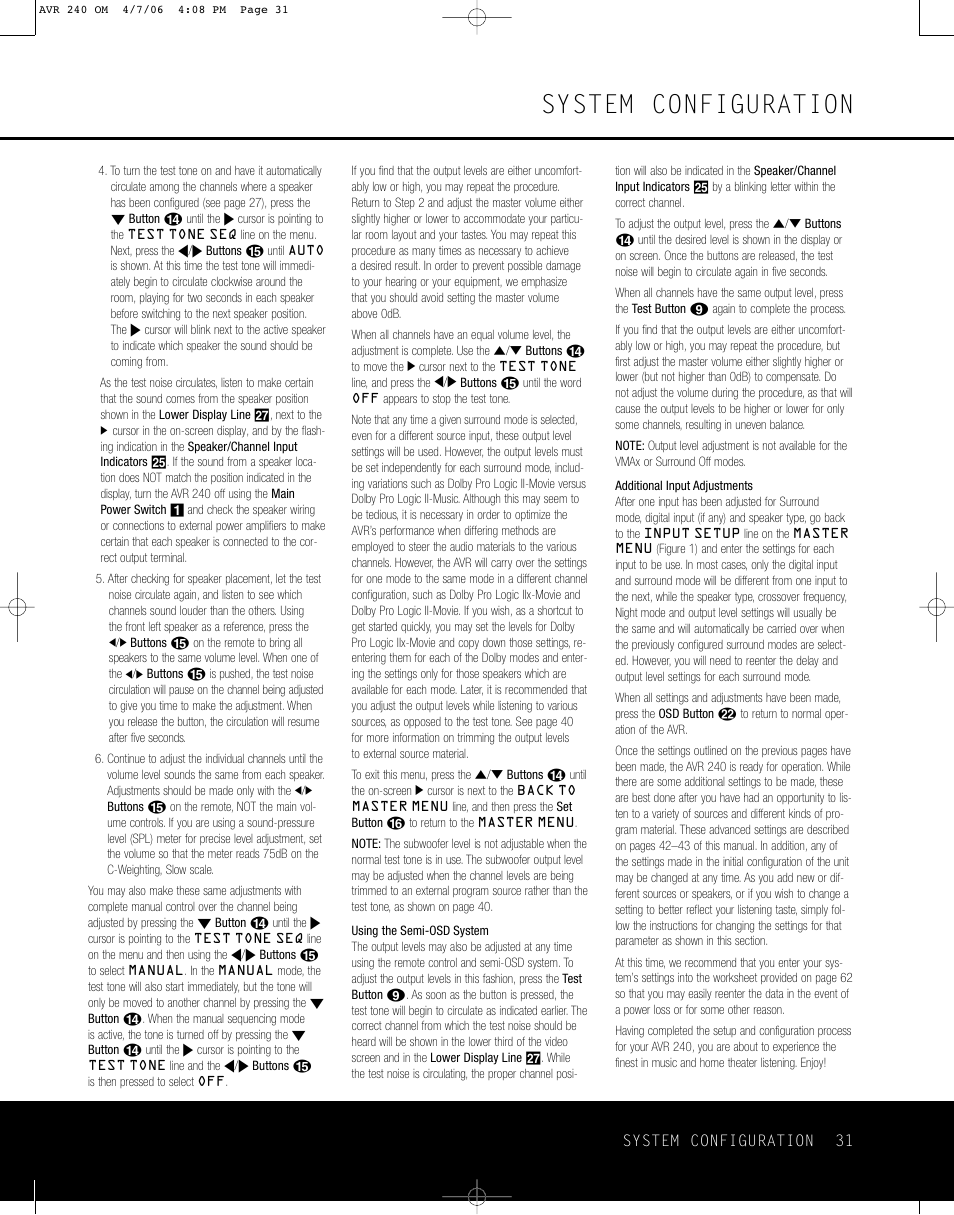 System configuration | Harman-Kardon AVR 240 User Manual | Page 31 / 64