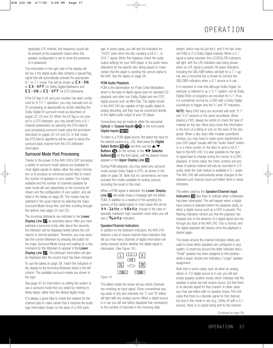 Operation | Harman-Kardon AVR 240 User Manual | Page 37 / 64