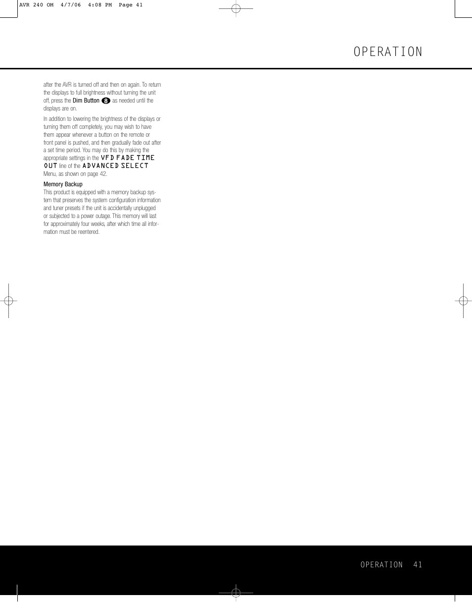 Operation | Harman-Kardon AVR 240 User Manual | Page 41 / 64