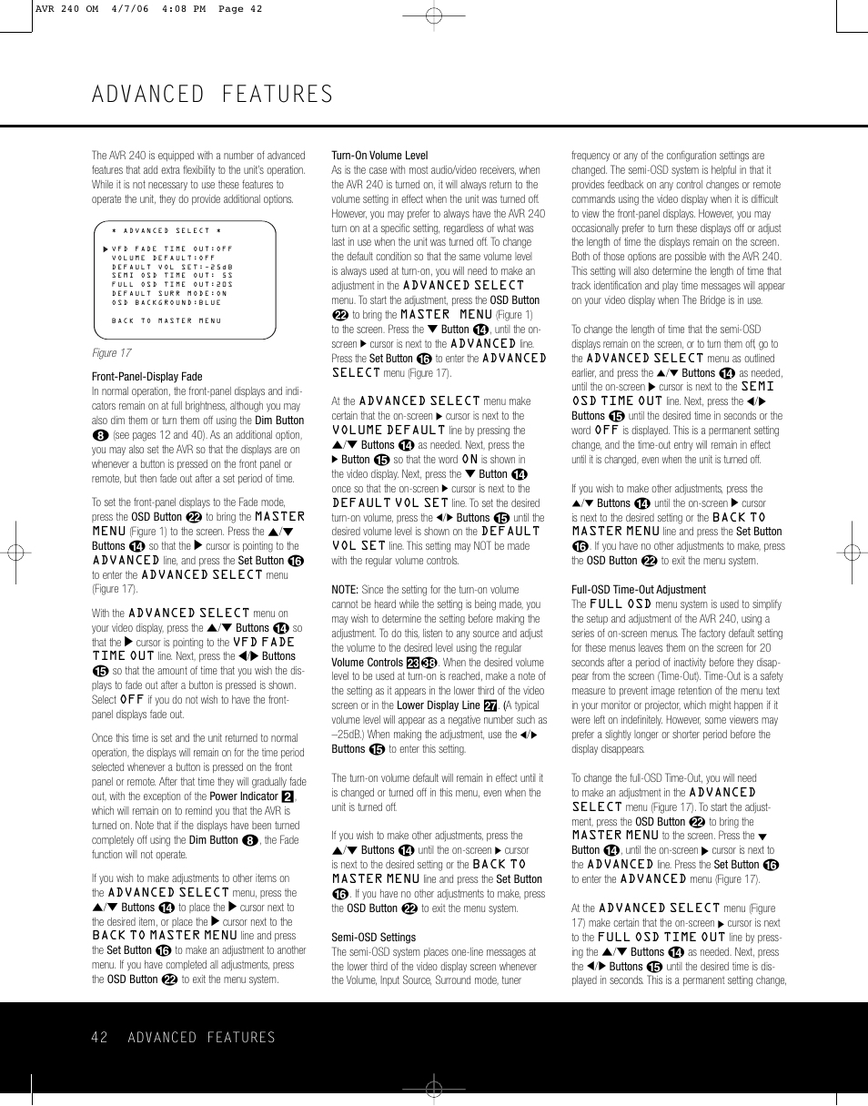 Advanced features | Harman-Kardon AVR 240 User Manual | Page 42 / 64