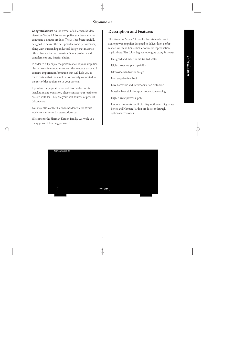 Description and features, Introduction | Harman-Kardon Signature Series User Manual | Page 3 / 12