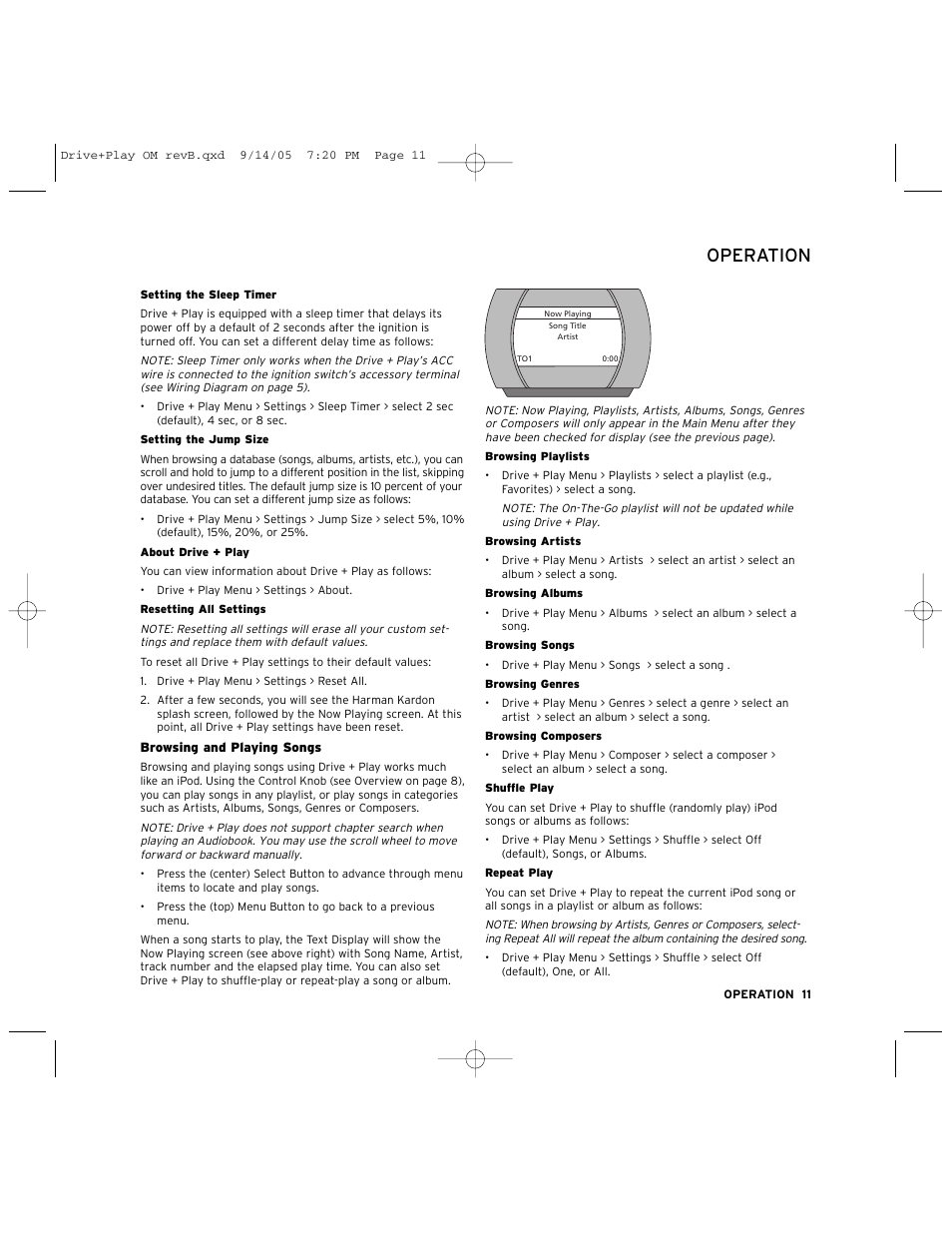 Operation | Harman-Kardon Car Stereo System User Manual | Page 11 / 12