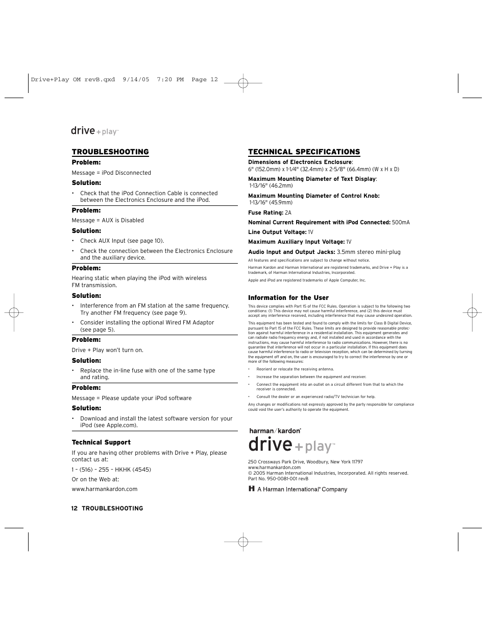 Harman-Kardon Car Stereo System User Manual | Page 12 / 12