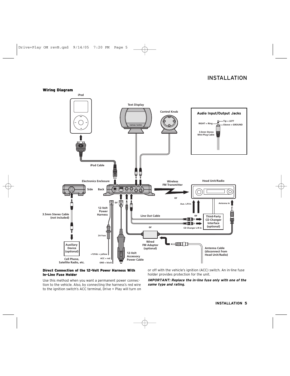 Installation, Wiring diagram | Harman-Kardon Car Stereo System User Manual | Page 5 / 12