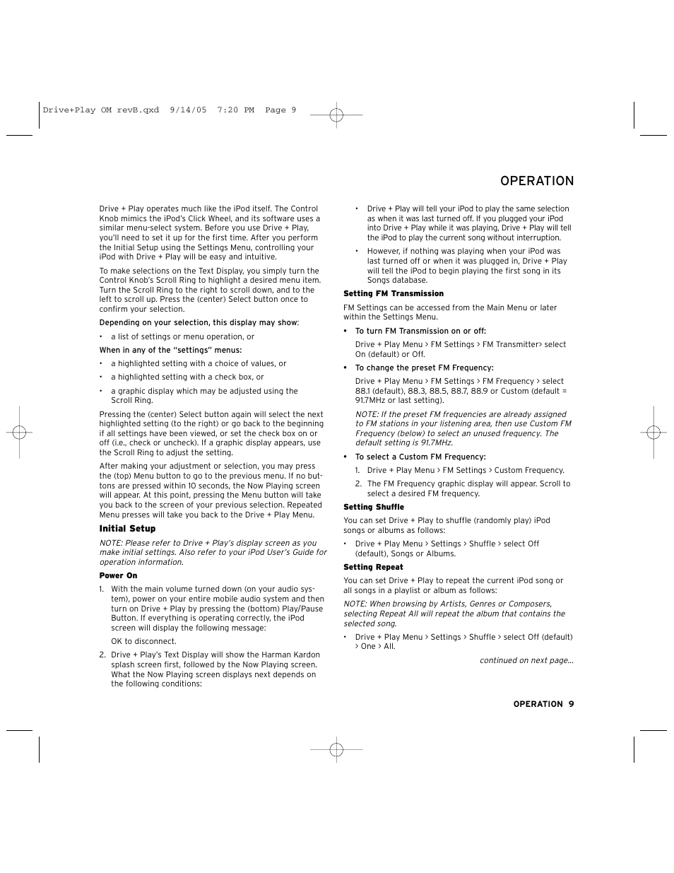 Operation | Harman-Kardon Car Stereo System User Manual | Page 9 / 12