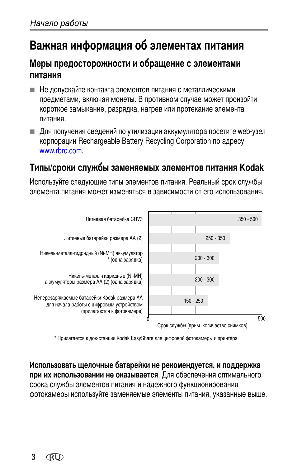 Важная информация об элементах питания, Kodak | Kodak CX7220 User Manual | Page 10 / 72