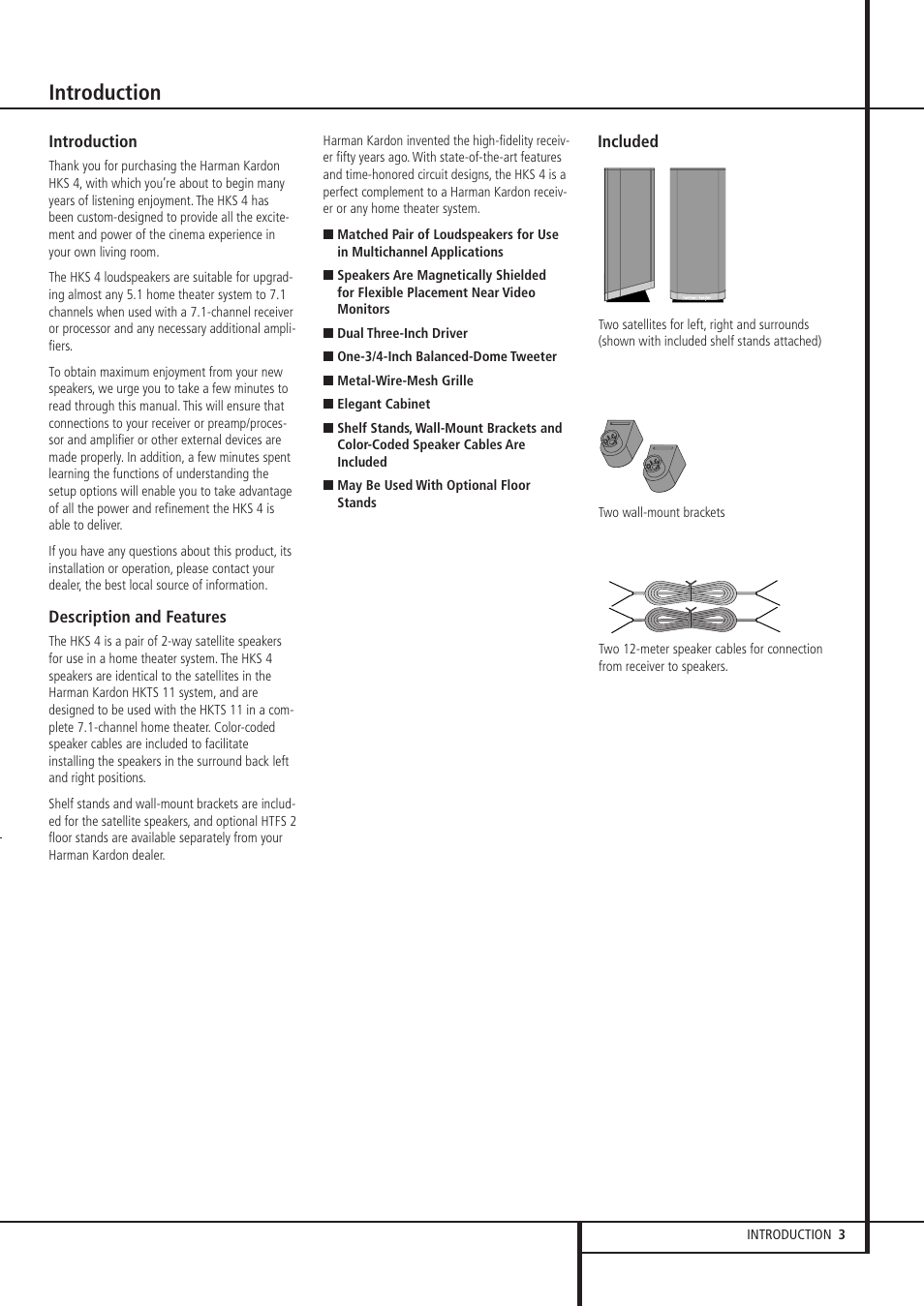 Introduction | Harman-Kardon HKS 4 User Manual | Page 3 / 8