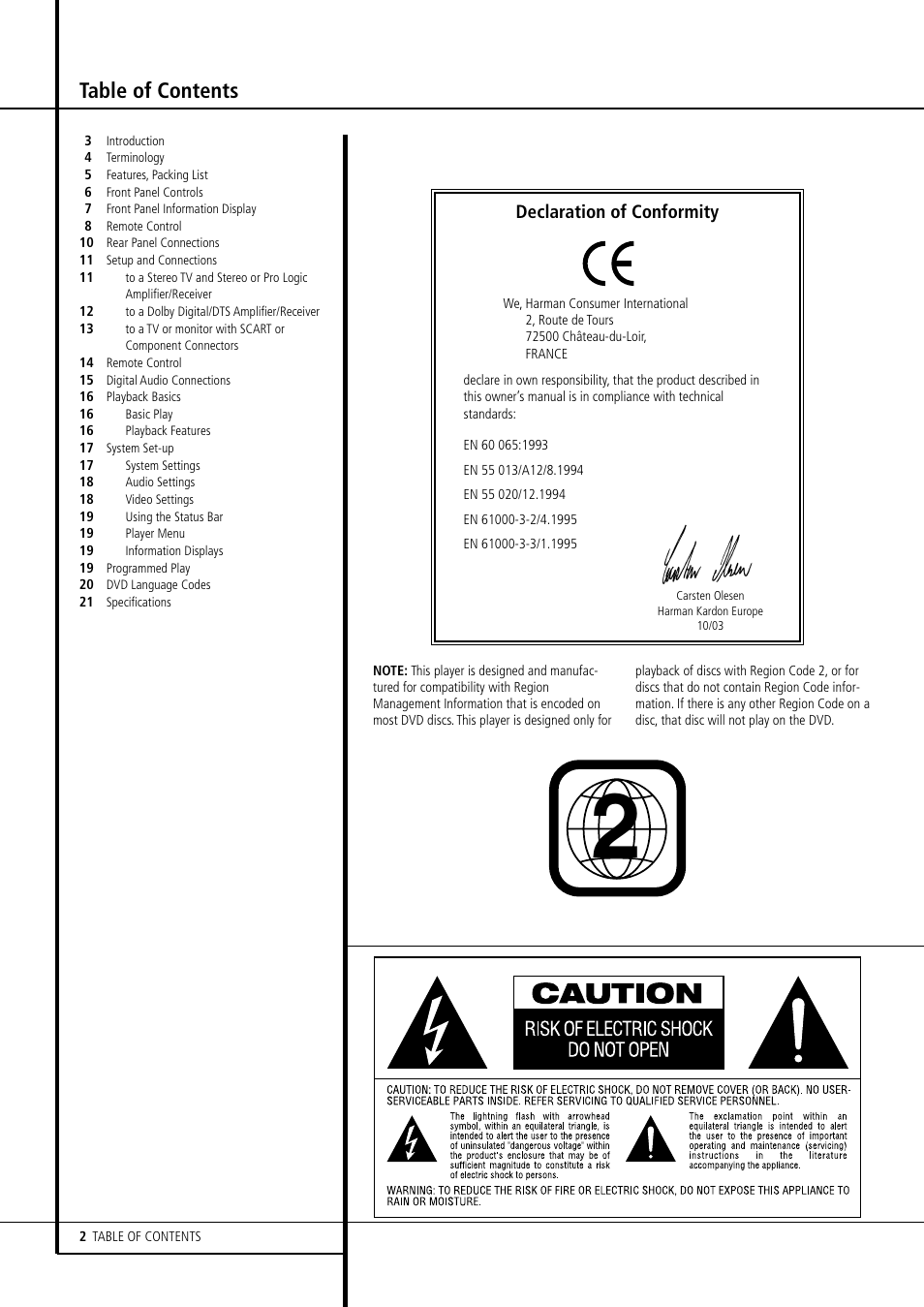 Harman-Kardon DVD 506 User Manual | Page 2 / 22