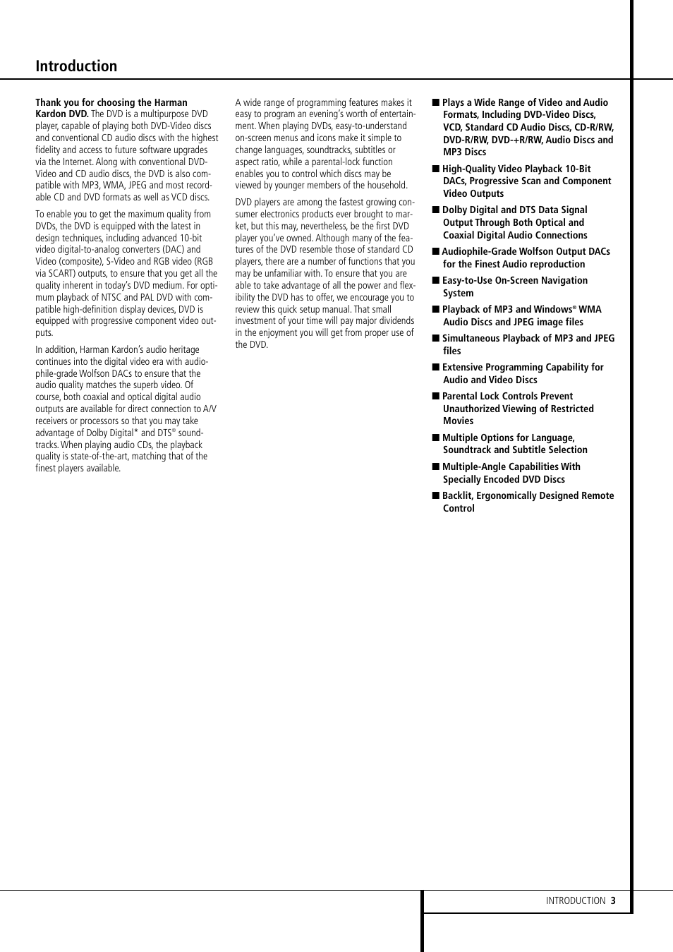 Introduction | Harman-Kardon DVD 506 User Manual | Page 3 / 22