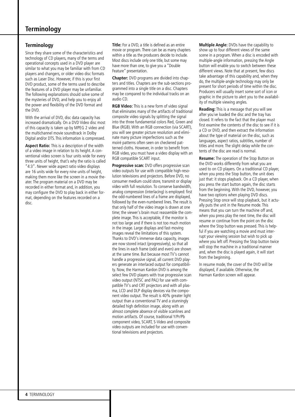 Terminology | Harman-Kardon DVD 506 User Manual | Page 4 / 22