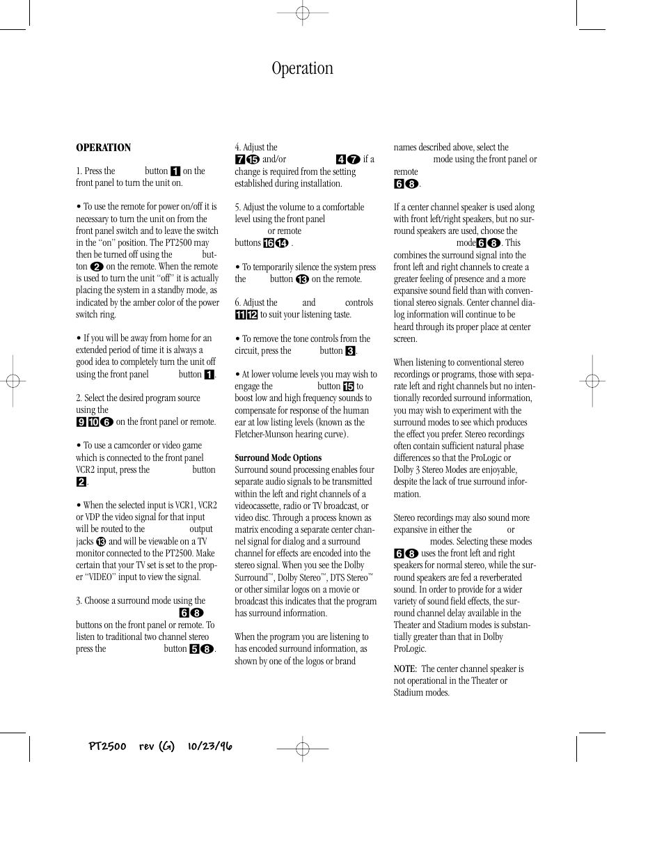 Operation | Harman-Kardon PT2500 User Manual | Page 13 / 16