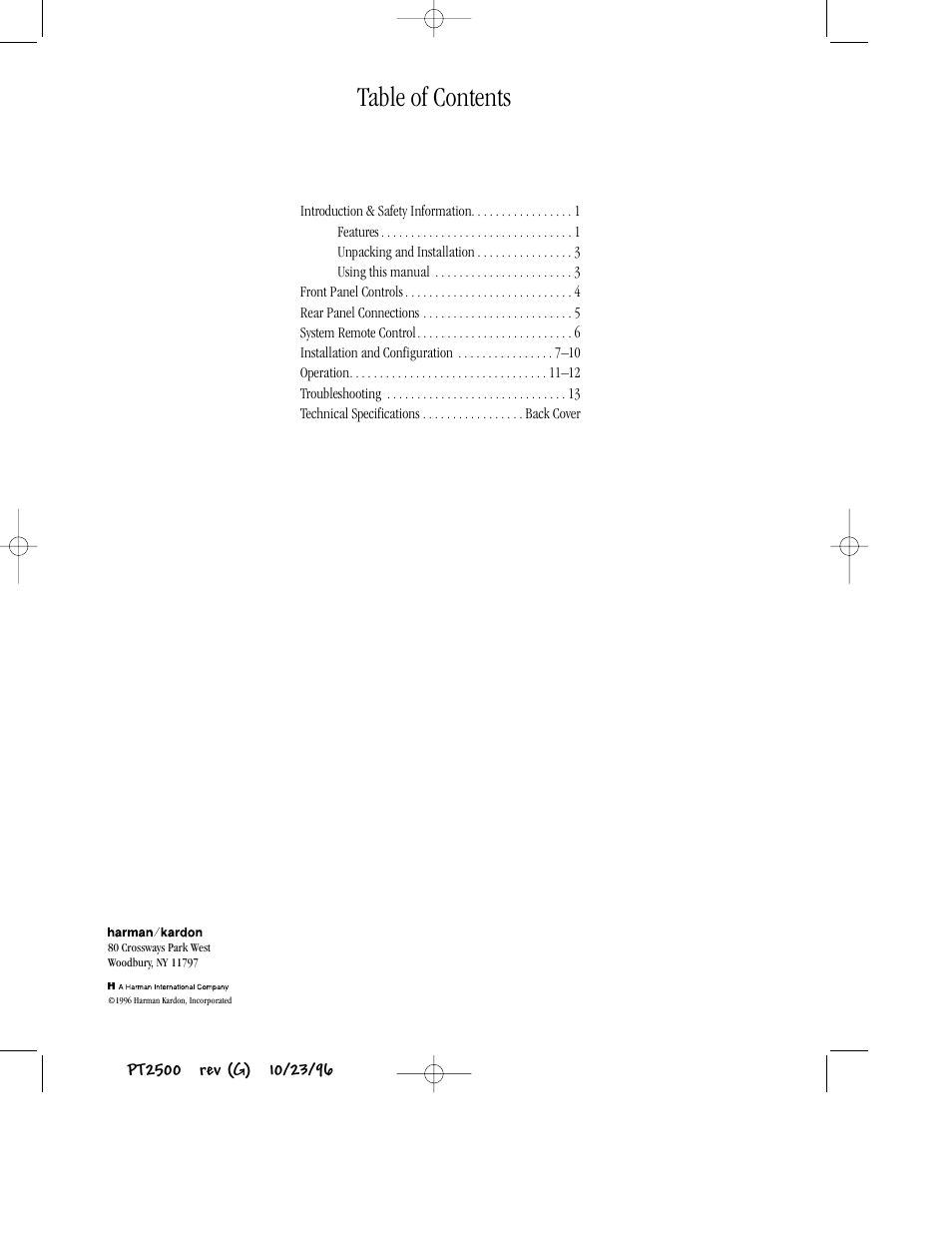 Harman-Kardon PT2500 User Manual | Page 2 / 16