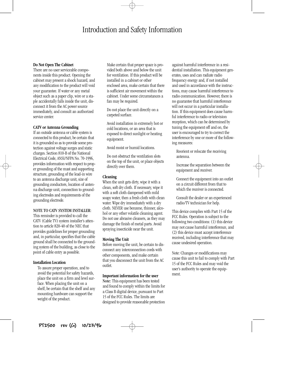 Introduction and safety information | Harman-Kardon PT2500 User Manual | Page 4 / 16