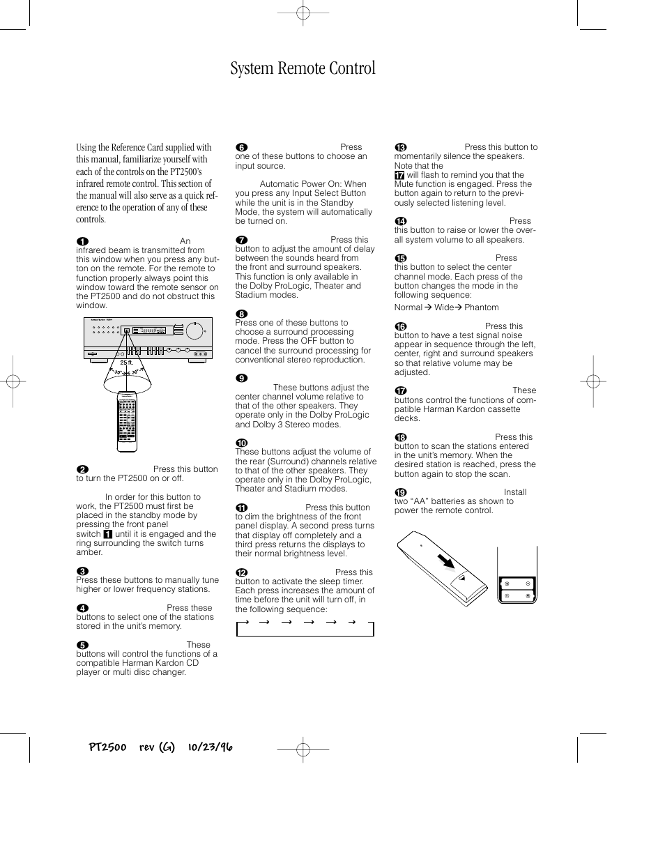 System remote control | Harman-Kardon PT2500 User Manual | Page 8 / 16