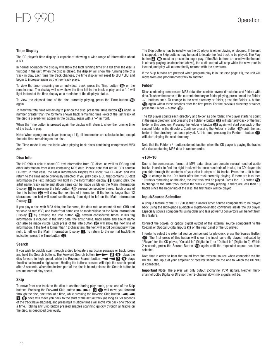 Hd 990, Operation | Harman-Kardon HD 990 User Manual | Page 10 / 16